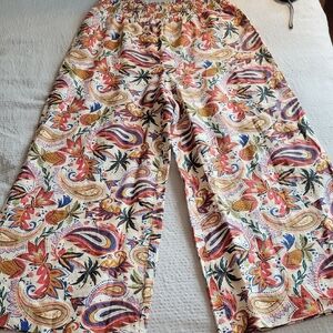 NWOT Boden Paisley Print Wide-Leg Pants LINEN sz 10